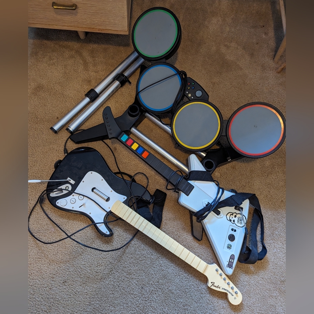 XBox 360 RockBand 2 Guitars+ Drums w/ stand
